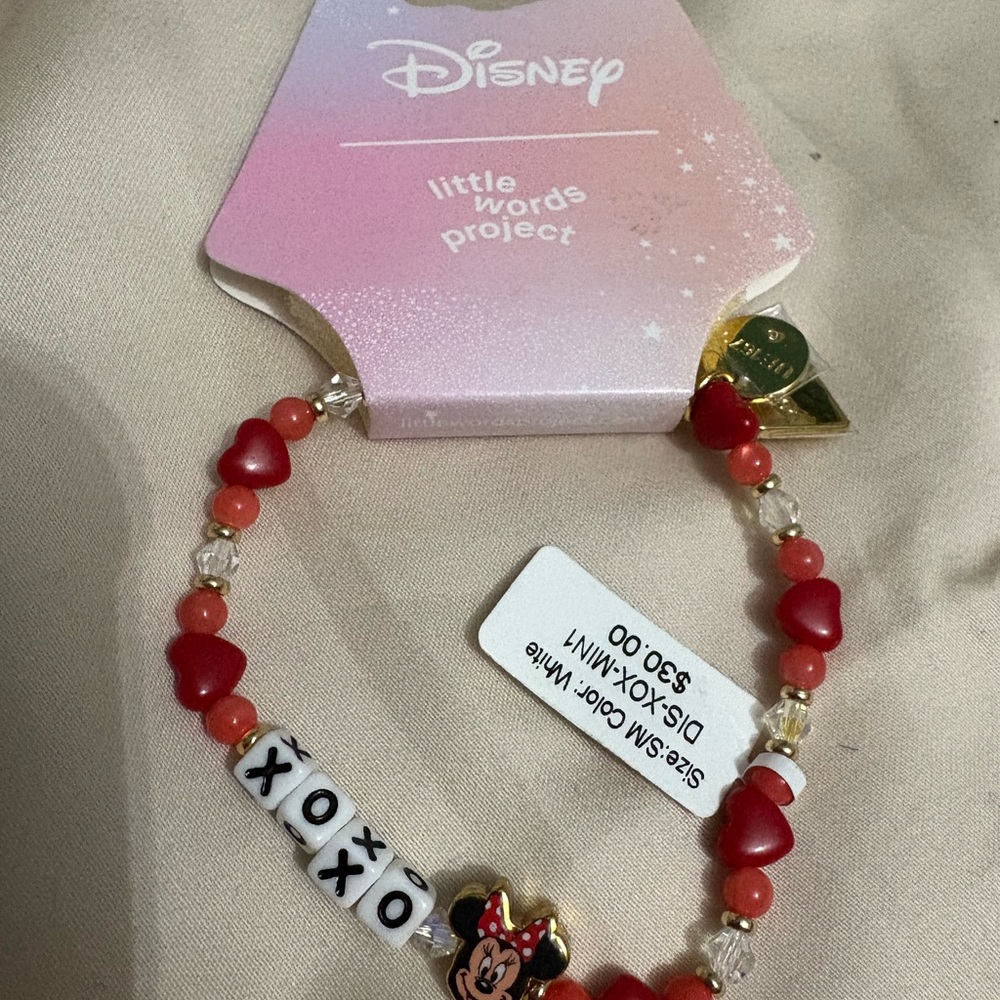 Disney Red and White Jewelry Bracelet with Charms and Letter Beads